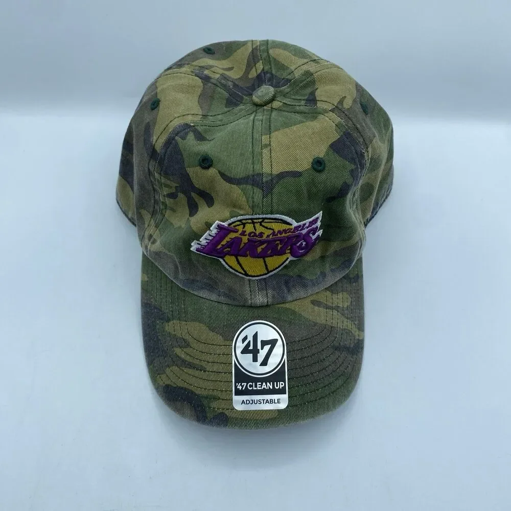 Los Angeles Lakers Hat Adjustable 47 Brand Gren Camo Clean Up MLB Strapback NWOT